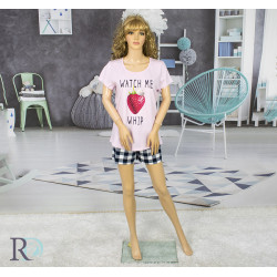 Памучна дамска пижама, лятна, с къси панталонки - Фрути Розова